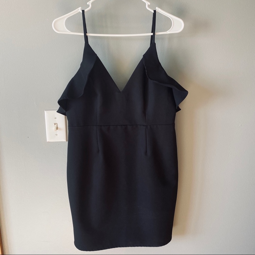 About Us Black ruffle bodycon mini dress